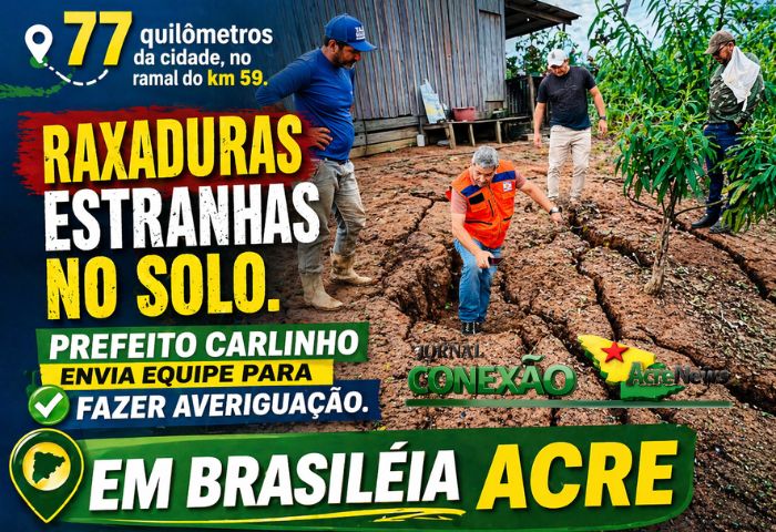 Equipes da Prefeitura de Brasiléia visitam propriedade com 70% de rachaduras na zona rural